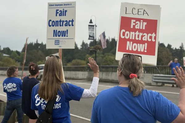 La Center, WA educators wave during their 2025 strike