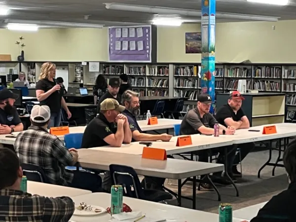 Union representatives introduce their trades to the students at the 5/11/23 Lunch and Learn Apprenticeship Event at Kelso High School